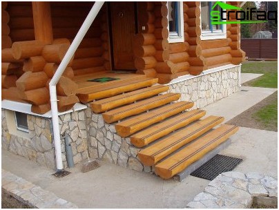 Escalier extérieur en bois dans le chalet