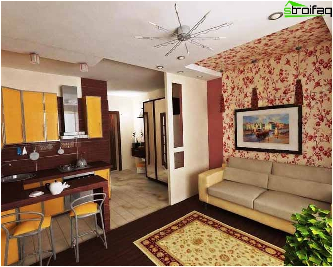 Papier peint dans la cuisine-salon Papier peint dans la cuisine-salon