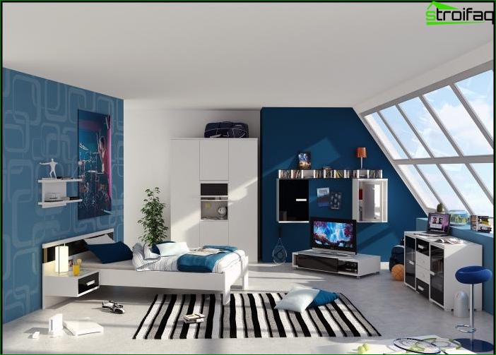 Papier peint bleu dans la chambre